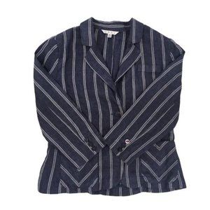 CAbi Women’s Blue Linen Striped Lightweight Blazer Size 8